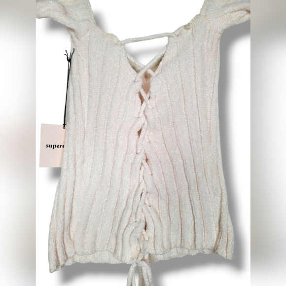 NWT Revolve Superdown Sherrie Lace Up Back Sweater in Ivory Sz S - Picture 9 of 12